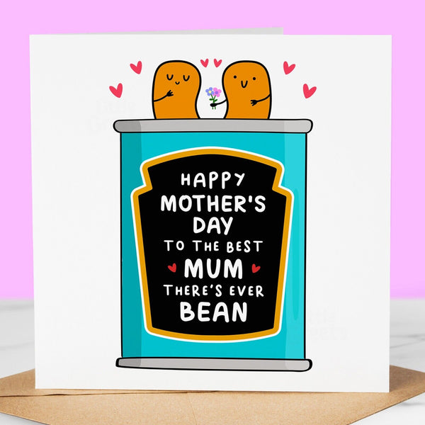 Funny Mothers Day Card, best mum bean, flowers Mother's Day Card for mum