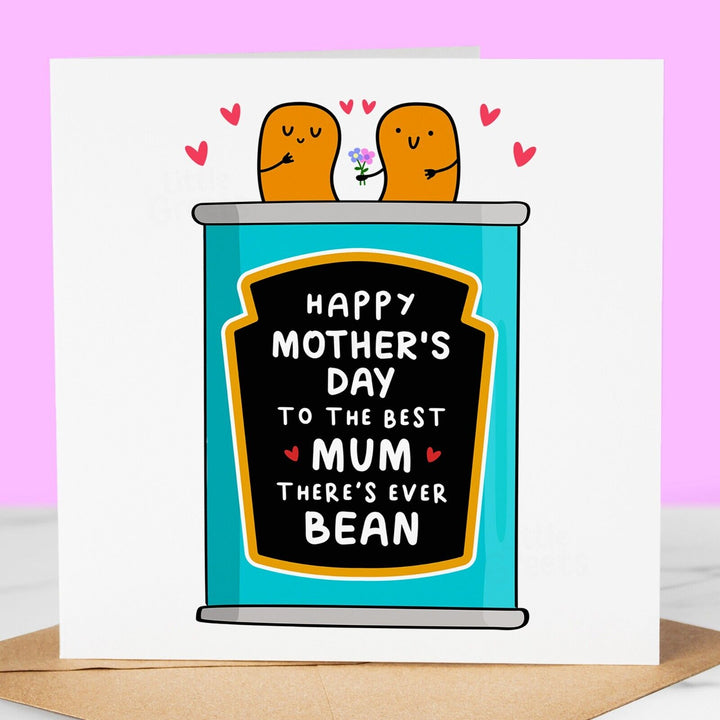 Funny Mothers Day Card, best mum bean, flowers Mother's Day Card for mum