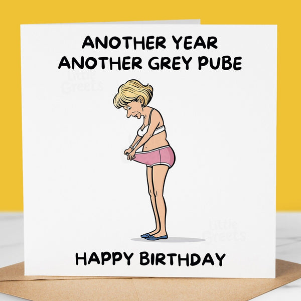 Funny Birthday Card - Grey Pube 2, Rude Card for friend, sister, mum, grandma