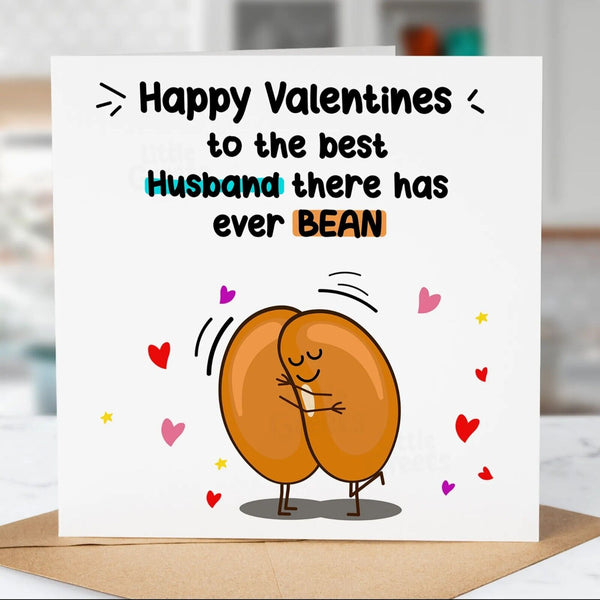 Funny Valentines Day Card, Best Husband Bean, Pun Card For Her, Husband