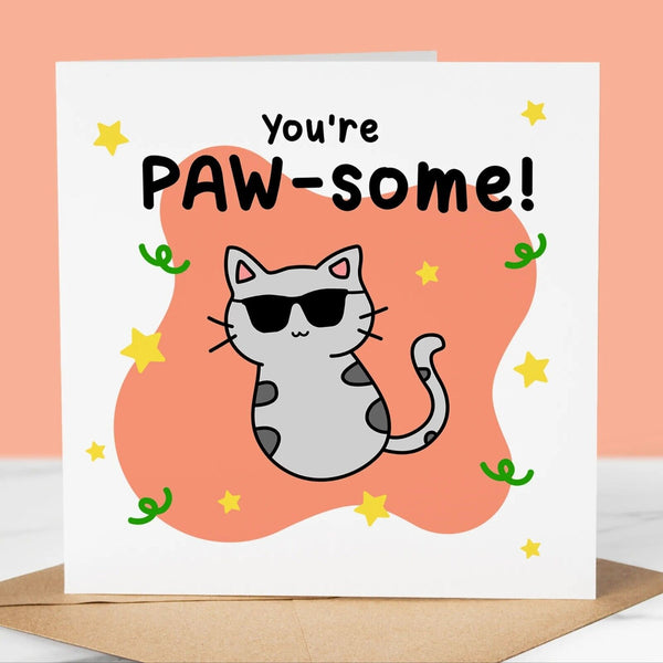 Funny Birthday Card, You're paw-some, Pet Birthday Greeting for him/her