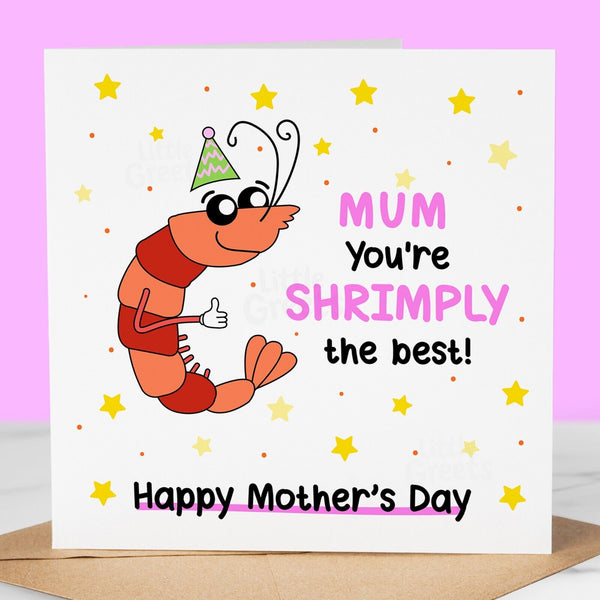 Funny Mothers Day Card, shrimply the best, Cute Mother's Day Card for mum