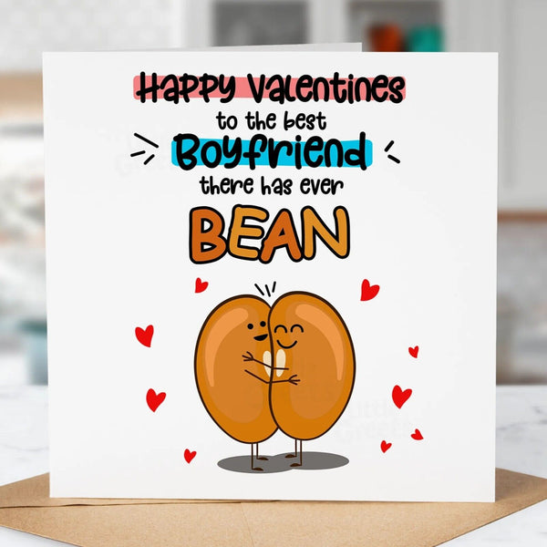 Funny Valentines Day Card, Best Boyfriend Bean, Pun Card, For Him, Greeting Card