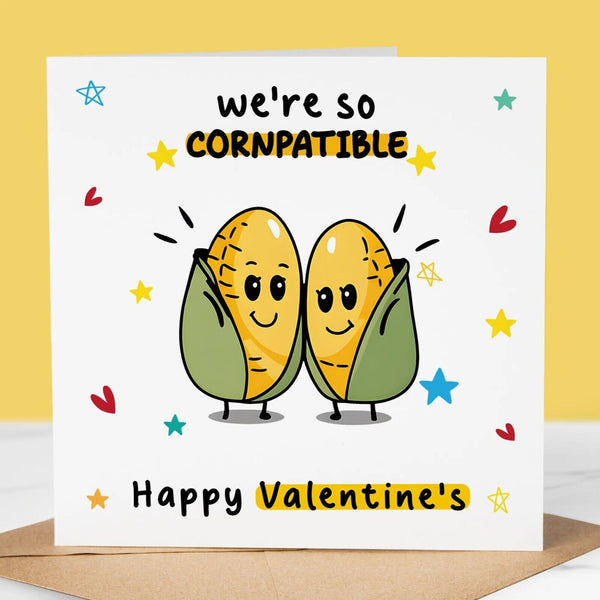 Funny Valentines Day Card, So Cornpatible, Boyfriend, Husband, Girlfriend, Wife