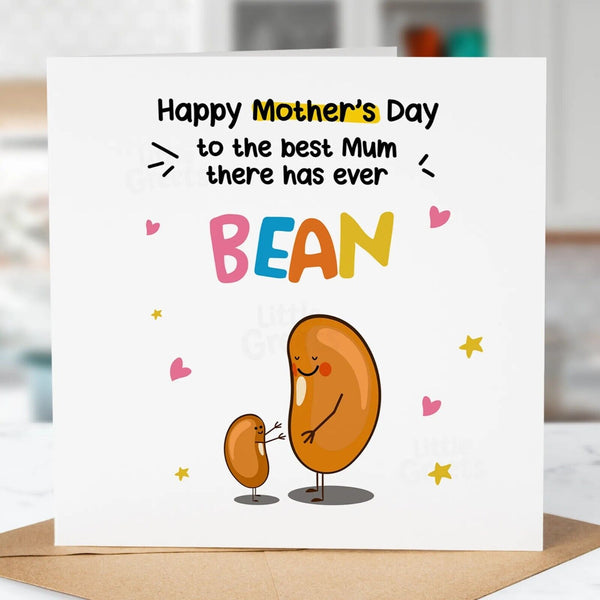 Funny Mothers Day Card, Best mum bean, Pun Card, Quirky Cute Greeting Card