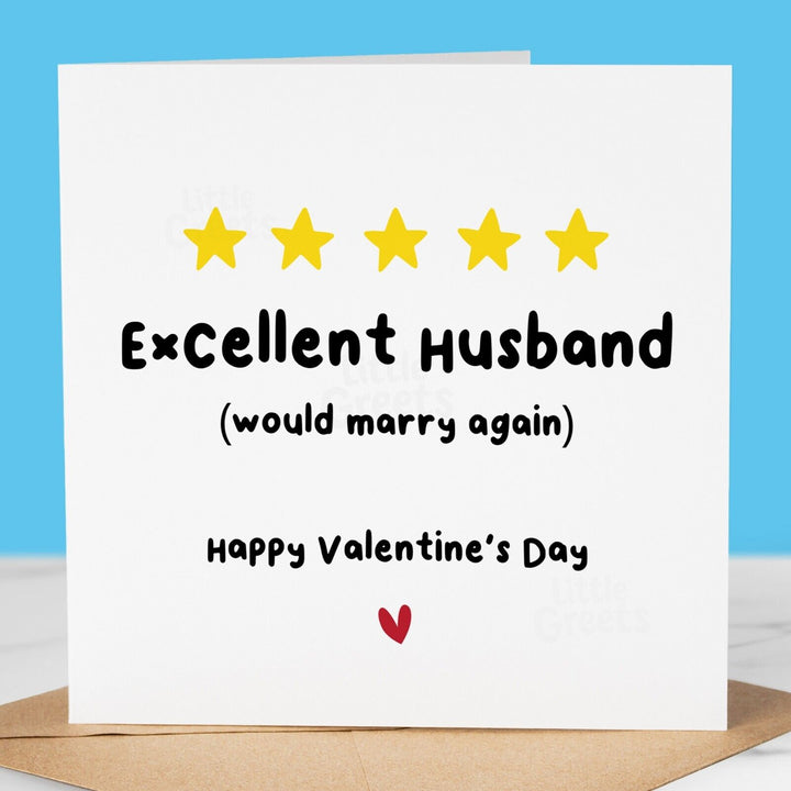 Funny Valentines Day Card, Excellent Husband, 5 Star Review, Would Marry Again