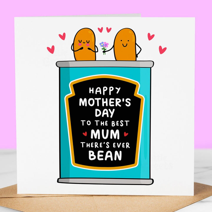 Funny Mothers Day Card, best mum there's bean, flowers Mother's Day Card for mum