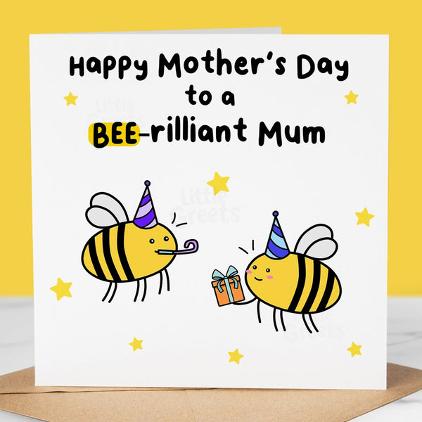 Funny Mothers Day Card, Bee-rilliant mum, Pun Card, Quirky Cute Greeting Card