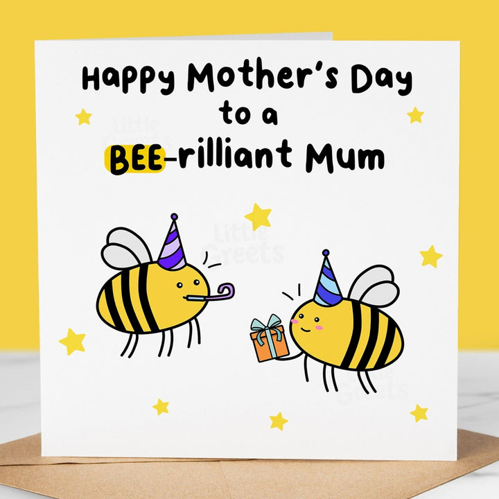 Funny Mothers Day Card, Bee-rilliant mum, Pun Card, Quirky Cute Greeting Card