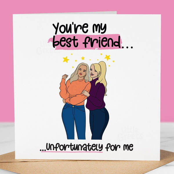 Birthday Card for Best Friend, Girly Bestie, Cute & Fun Design for Besties