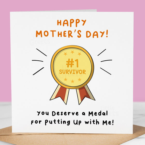 Funny Mothers Day Card, deserve a medal, Cute Mother's Day Card for mum