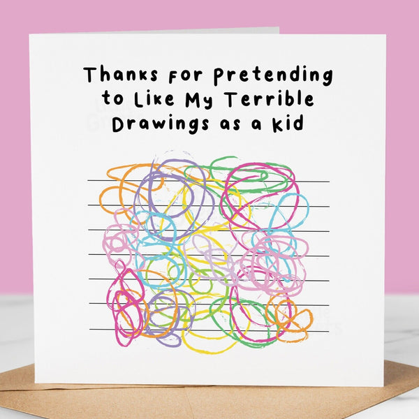 Funny Mothers Day Card, terrible drawings, Cute Mother's Day Card for mum