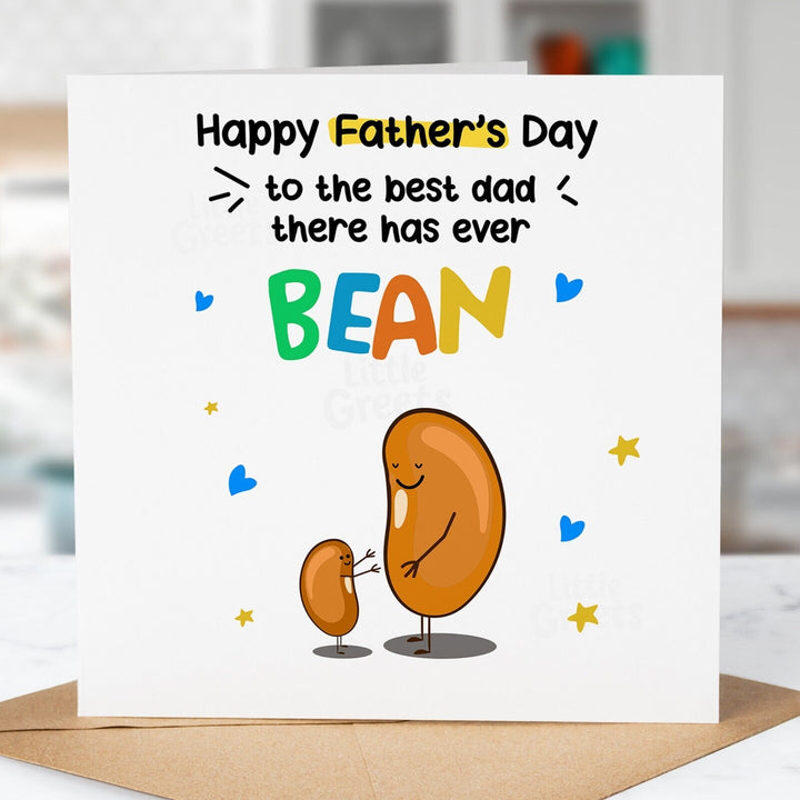 Funny Fathers Day Card, Best dad Bean 2, Quirky Cute Greeting Card, Fun Dad