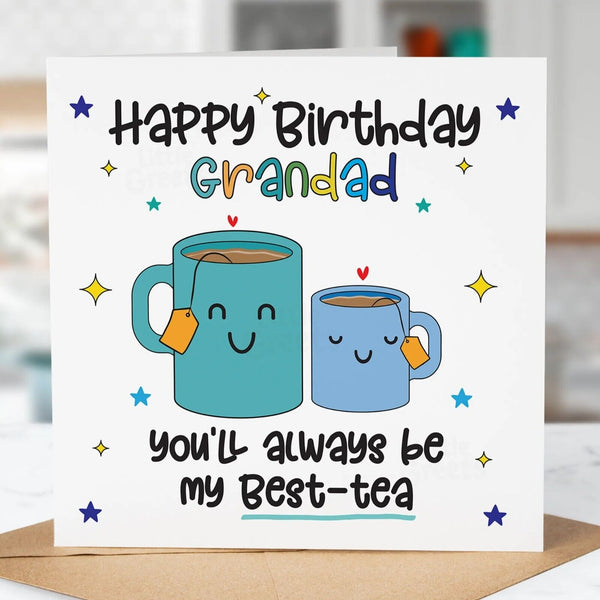 Funny Birthday Card, Best-Tea, Pun card, Fun for Grandad Bestie, Cute