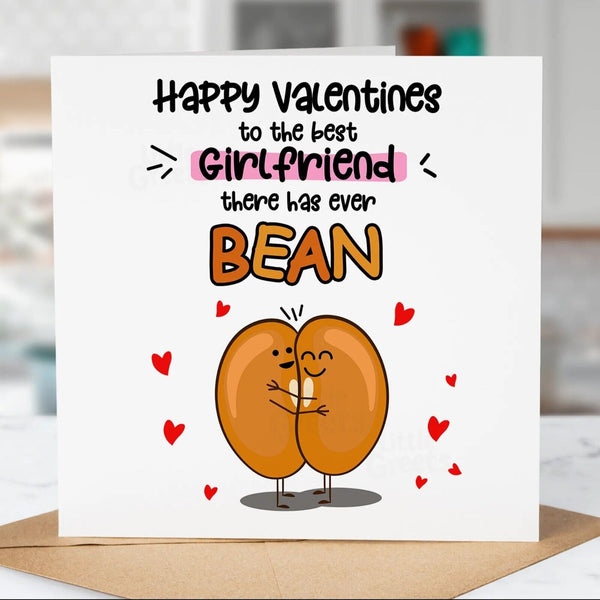 Funny Valentines Day Card, Best Girlfriend Bean, Pun Card For Her, Girlfriend